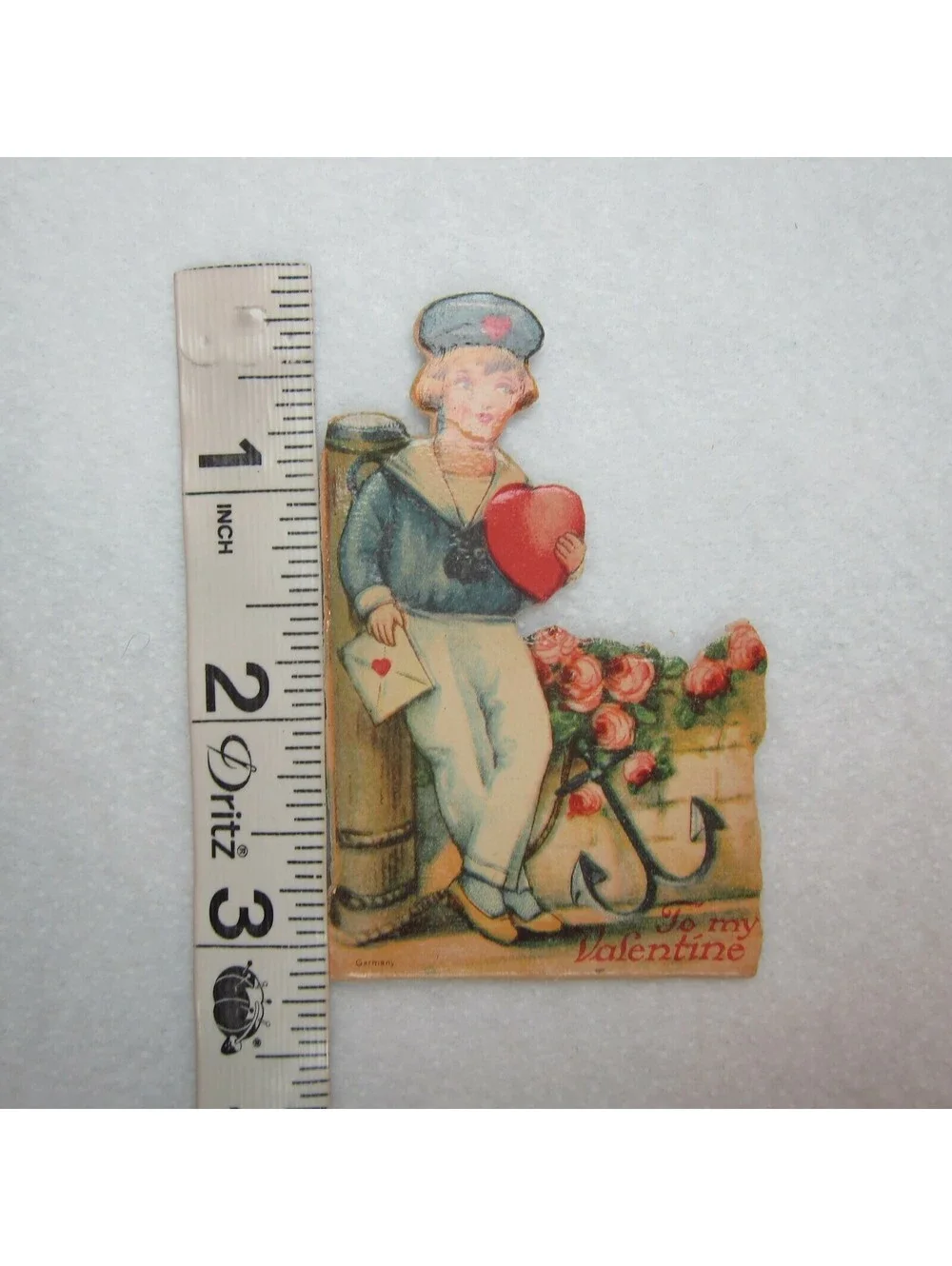 Vintage Valentine Die Cut Stand Up Boy Sailor Heart Rose Bush 1920s-30s Germany